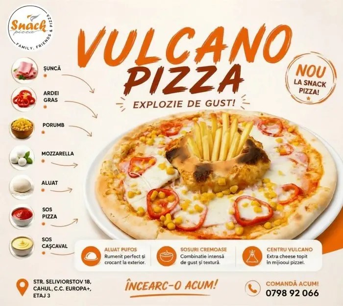 Pizza Capricciosa & Vulcano 32cm (Cu Mozzarella și Șuncă)